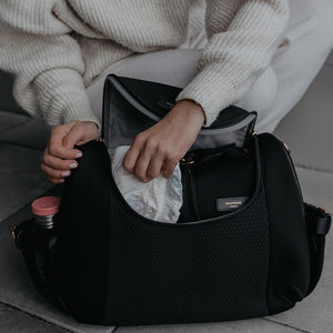 Black Nappy Bag backpack wide opening Storksak