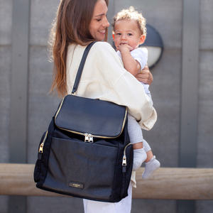 ULTIMATE BUNDLE: Alyssa Nappy Bag, Cabin Bag & Stroller Organiser Black & Gold