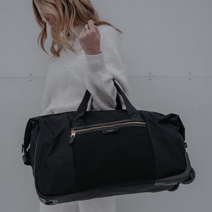 ULTIMATE BUNDLE: Poppy Luxe Nappy Bag, Cabin Bag & Stroller Organiser Black Scuba & Rose Gold