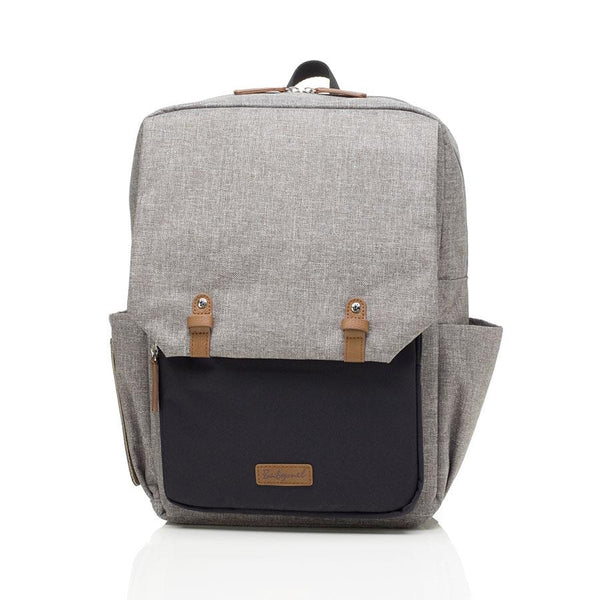 Babymel changing baby bag backpack, George Grey Black, front view, grey melange  nappy bag, backpack. 
