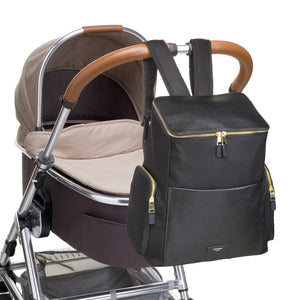 Storksak Alyssa The convertible baby nappybag without compromise / on pram / leather and gold