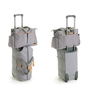 Storksak Travel Cabin Carry-on Grey hospital bag upright with shoulder bag | Maternity hospital bag | Storksak - Award-winning Baby Changing Bags & Accessories