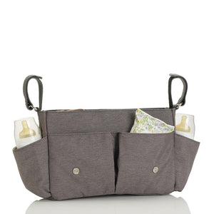 Storksak Travel Stroller Organiser Grey baby accessories open filled | Travel baby accessories | Storksak - Award-winning Baby Changing Bags & Accessories